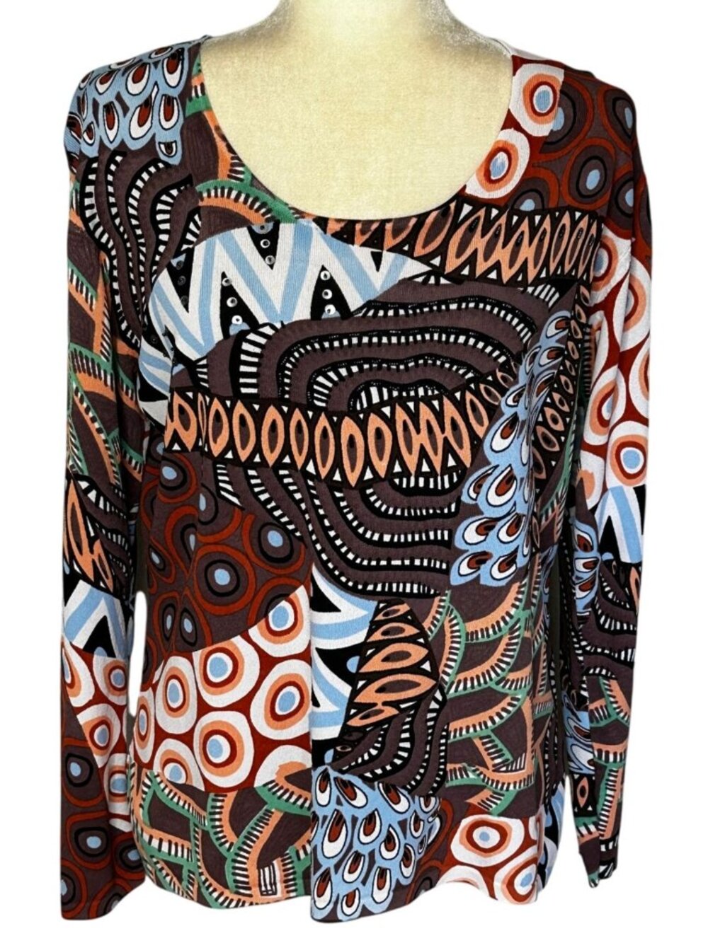 Vintage Pierri New York Abstract Beaded Stretch Top Y2K Maximalist Sz L
